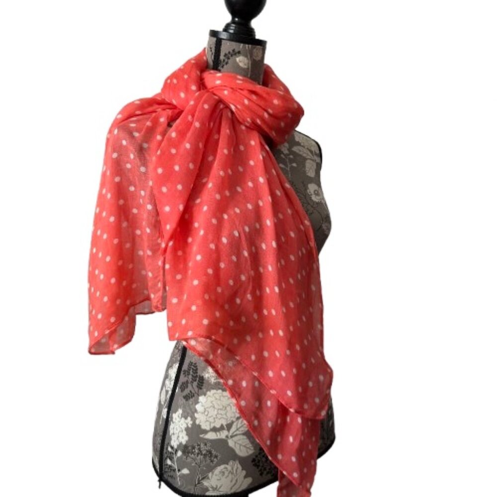 JCPanny  Coral & White Polka Dot Viscose Wraparound Multi Purpose Wear Scarf